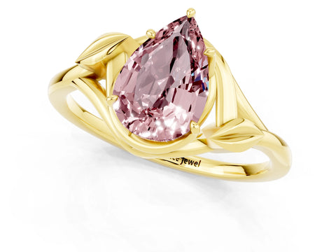 Yellow gold Pear Cut Morganite Solitaire Ring with Twist Band and Four-Prong Setting_25