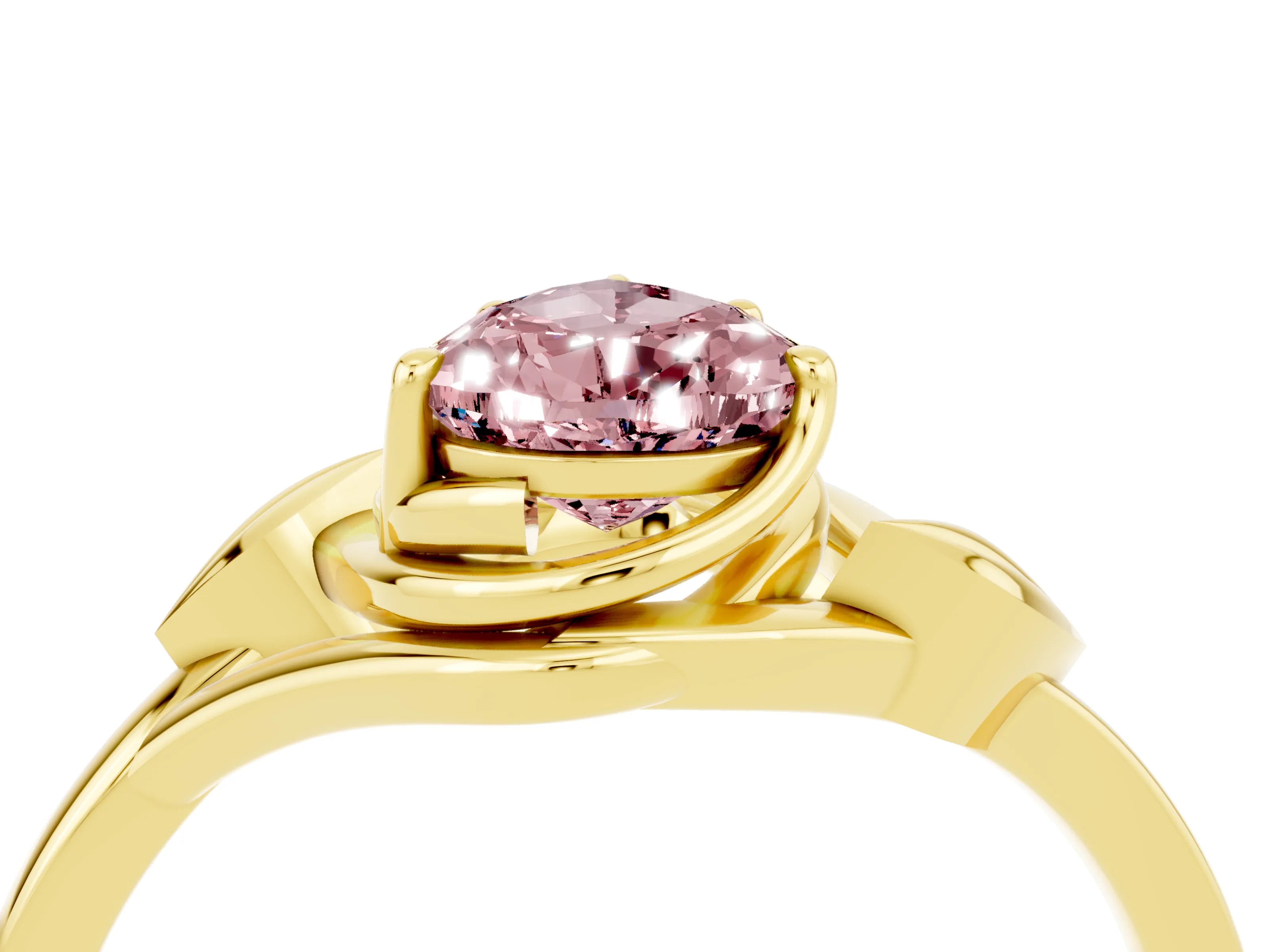 Yellow gold Pear Cut Morganite Solitaire Ring with Twist Band and Four-Prong Setting_28