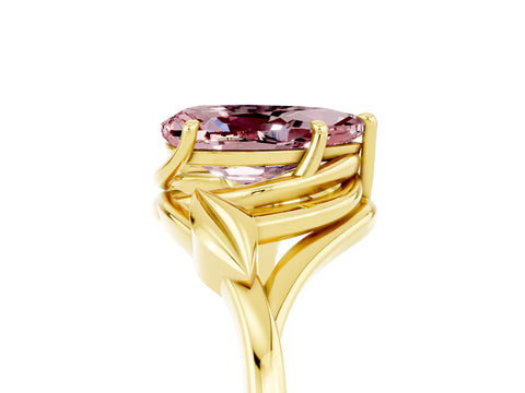 Yellow gold Pear Cut Morganite Solitaire Ring with Twist Band and Four-Prong Setting_29