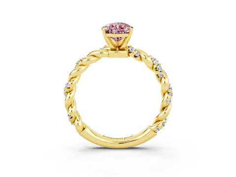 Yellow gold Pear Cut Morganite Solitaire Ring with Twisted Band and Pavé Accents_3