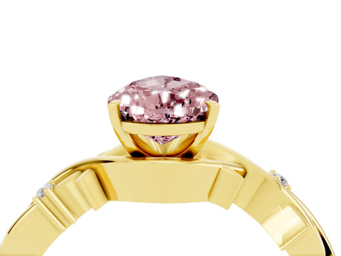 Yellow gold Pear Cut Morganite Solitaire Ring with Twisted Band and Prong Setting_4