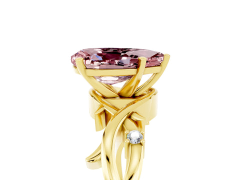 Yellow gold Pear Cut Morganite Solitaire Ring with Twisted Band and Prong Setting_5