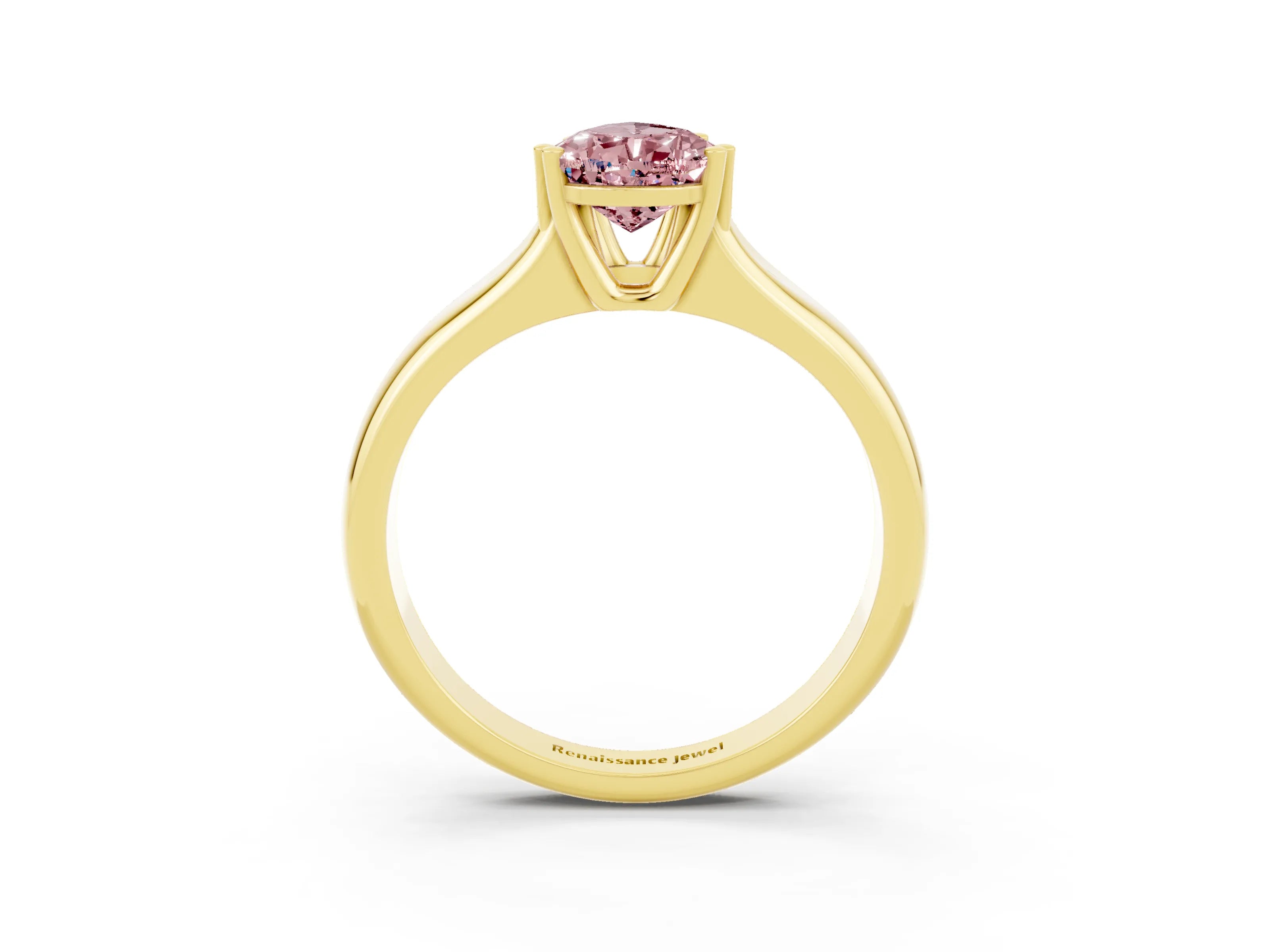 Yellow gold Pear Cut Morganite Solitaire Ring with Wide Band and Prong Setting_3