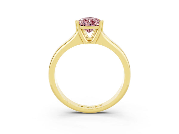Yellow gold Pear Cut Morganite Solitaire Ring with Wide Band and Prong Setting