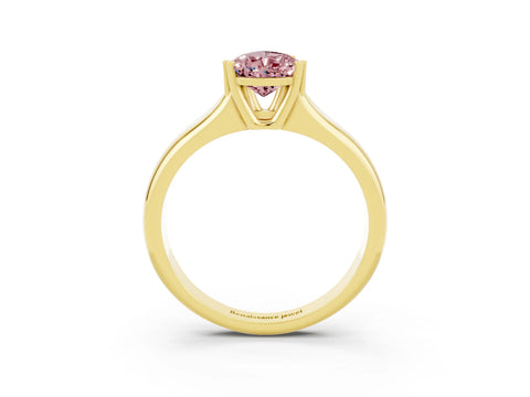 Yellow gold Pear Cut Morganite Solitaire Ring with Wide Band and Prong Setting_3