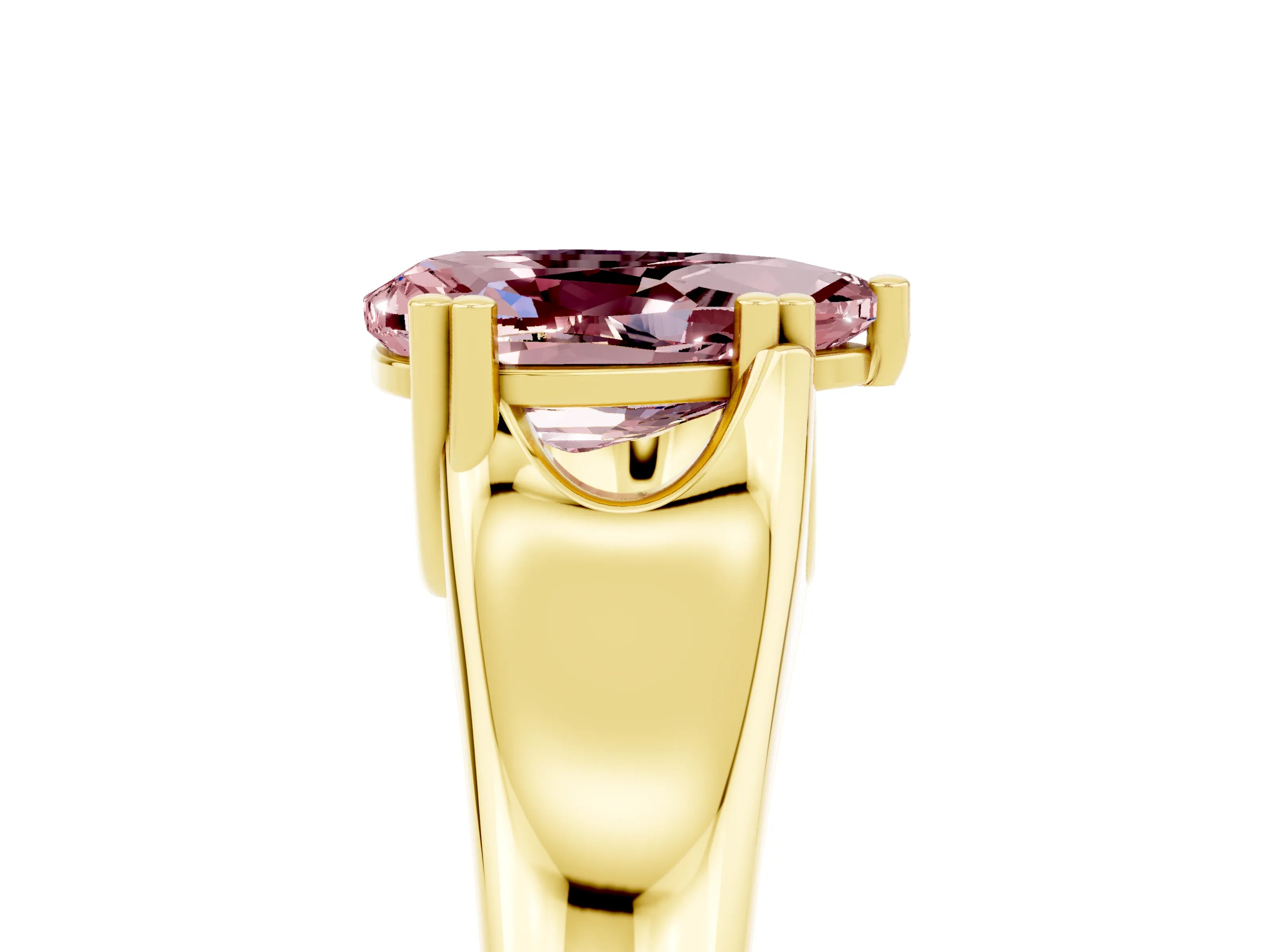 Yellow gold Pear Cut Morganite Solitaire Ring with Wide Band and Prong Setting_5