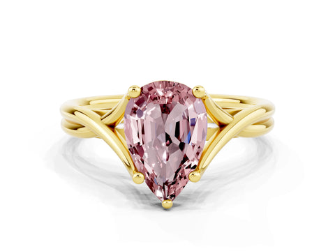 Yellow gold Pear Cut Morganite Solitaire Twist Band Prong Setting Ring_83