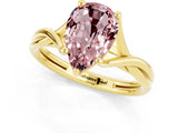 Yellow gold Pear Cut Morganite Solitaire Twist Band Prong Setting Ring_84
