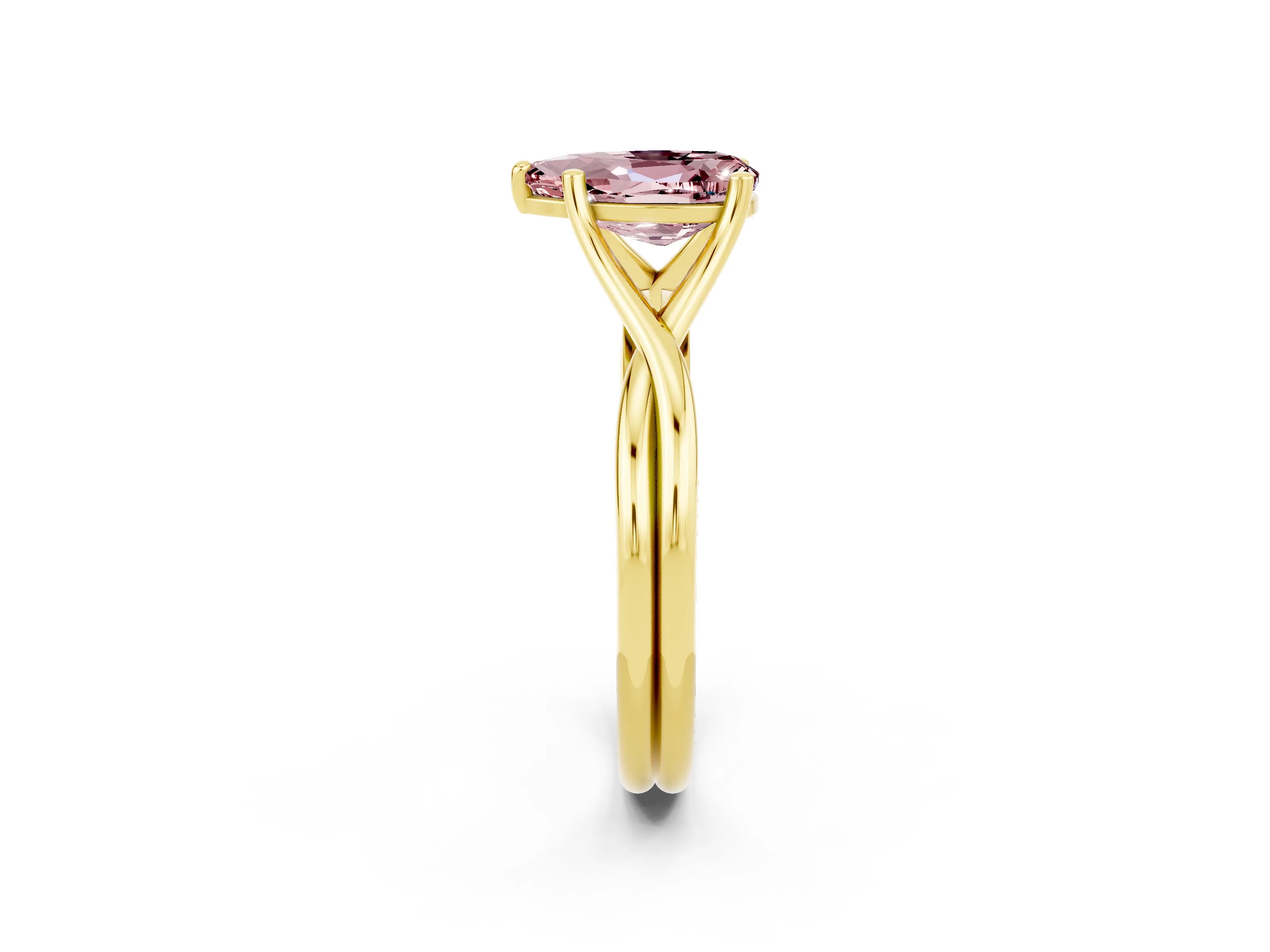 Yellow gold Pear Cut Morganite Solitaire Twist Band Prong Setting Ring_85