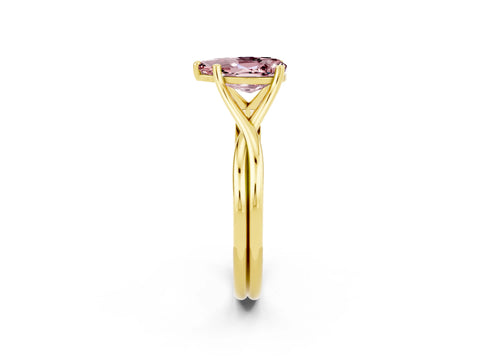 Yellow gold Pear Cut Morganite Solitaire Twist Band Prong Setting Ring_85