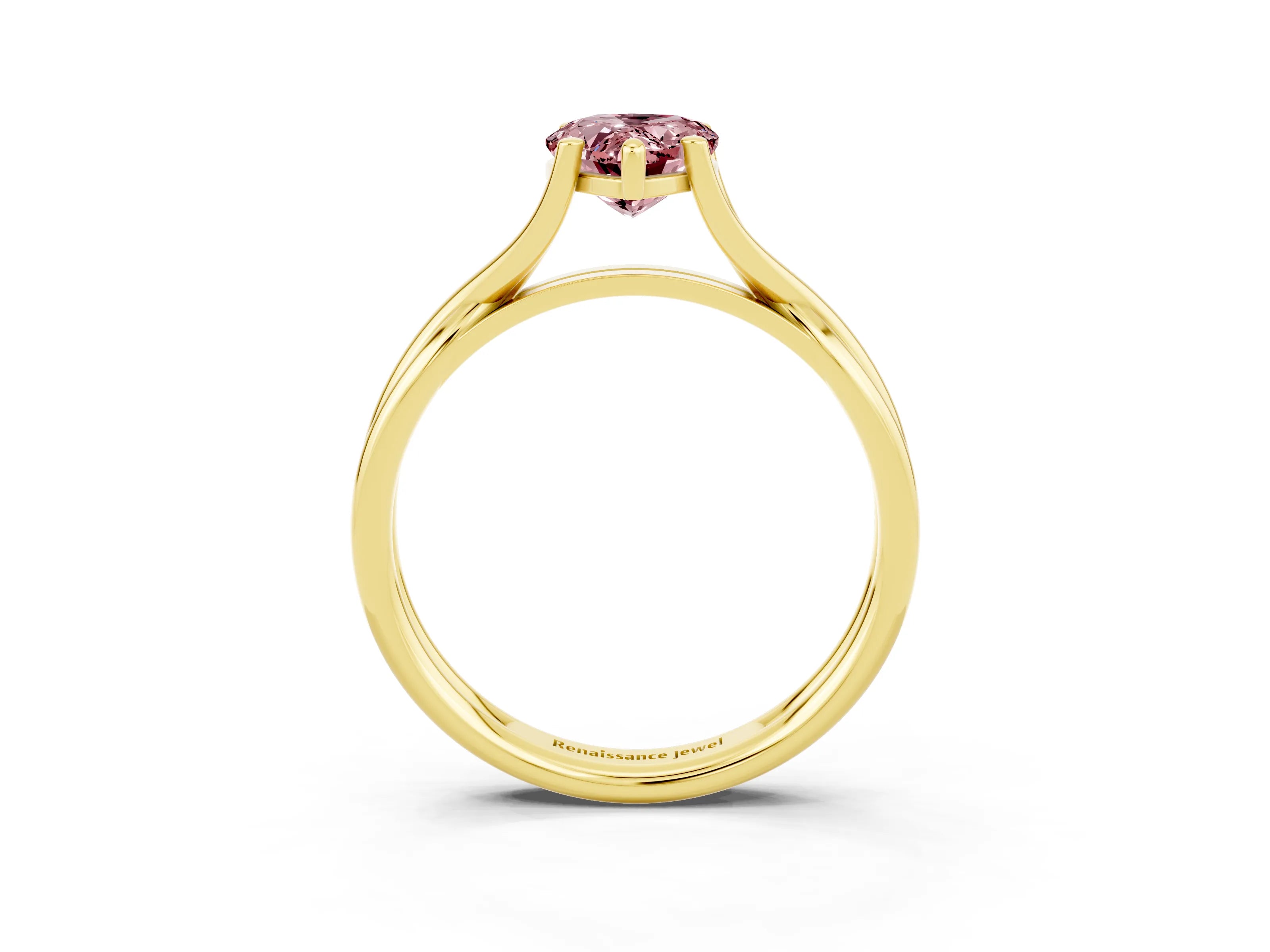 Yellow gold Pear Cut Morganite Solitaire Twist Band Prong Setting Ring_86