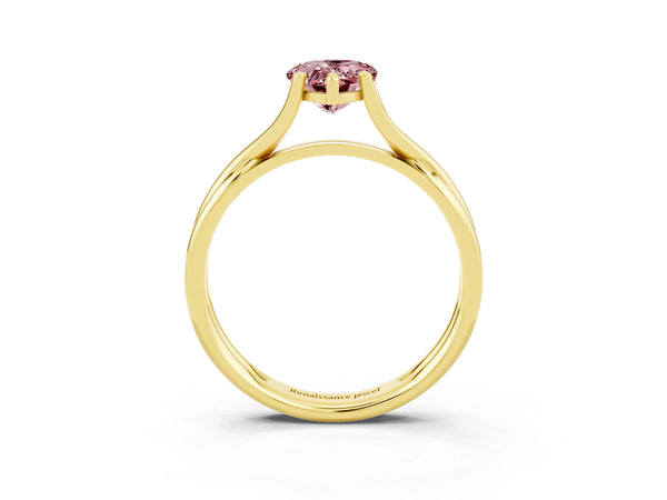 Yellow gold Pear Cut Morganite Solitaire Twist Band Prong Setting Ring