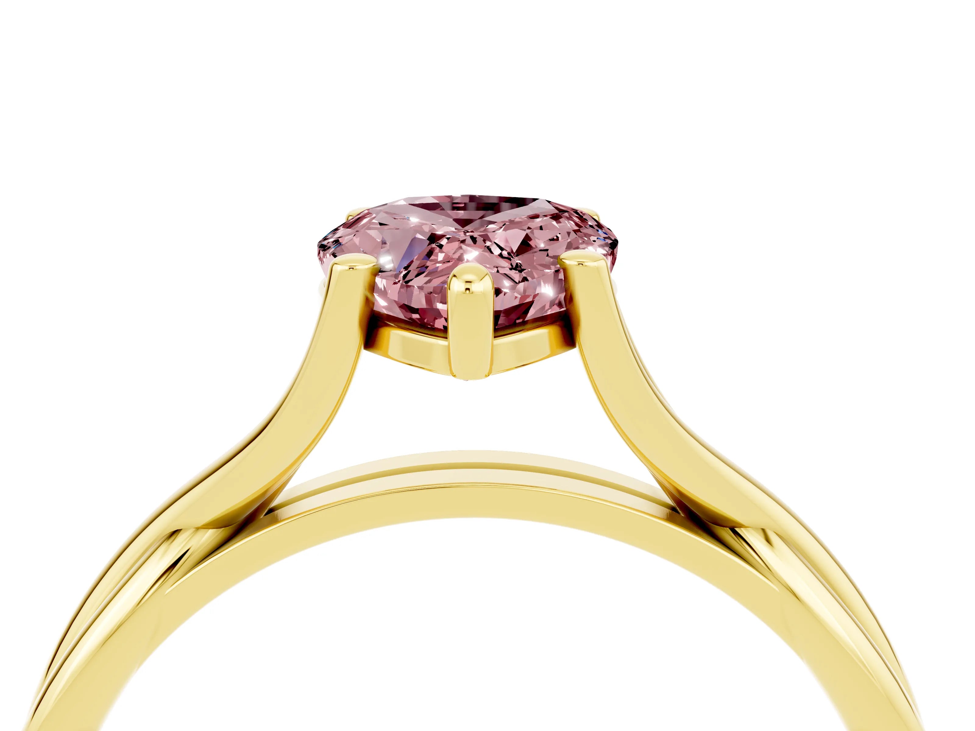 Yellow gold Pear Cut Morganite Solitaire Twist Band Prong Setting Ring_87