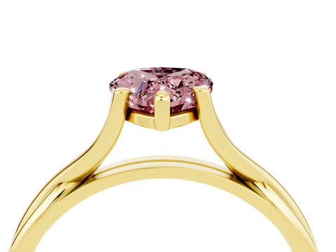 Yellow gold Pear Cut Morganite Solitaire Twist Band Prong Setting Ring_87