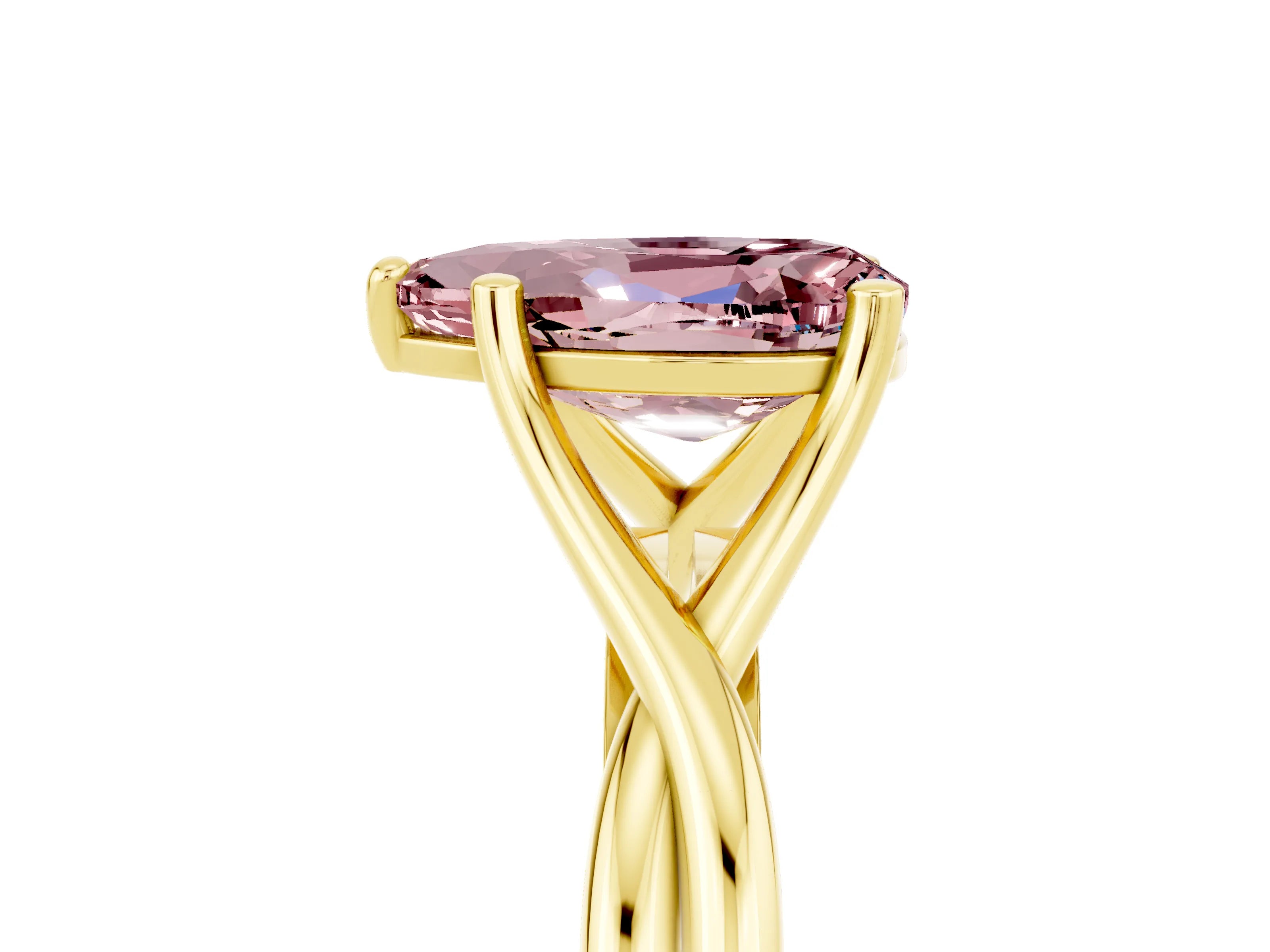 Yellow gold Pear Cut Morganite Solitaire Twist Band Prong Setting Ring_88