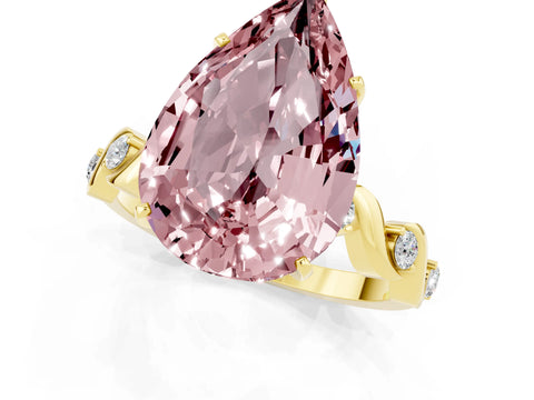 Yellow gold Pear Cut Morganite Solitaire Twisted Band with Round  Accents and Prong Setting_13