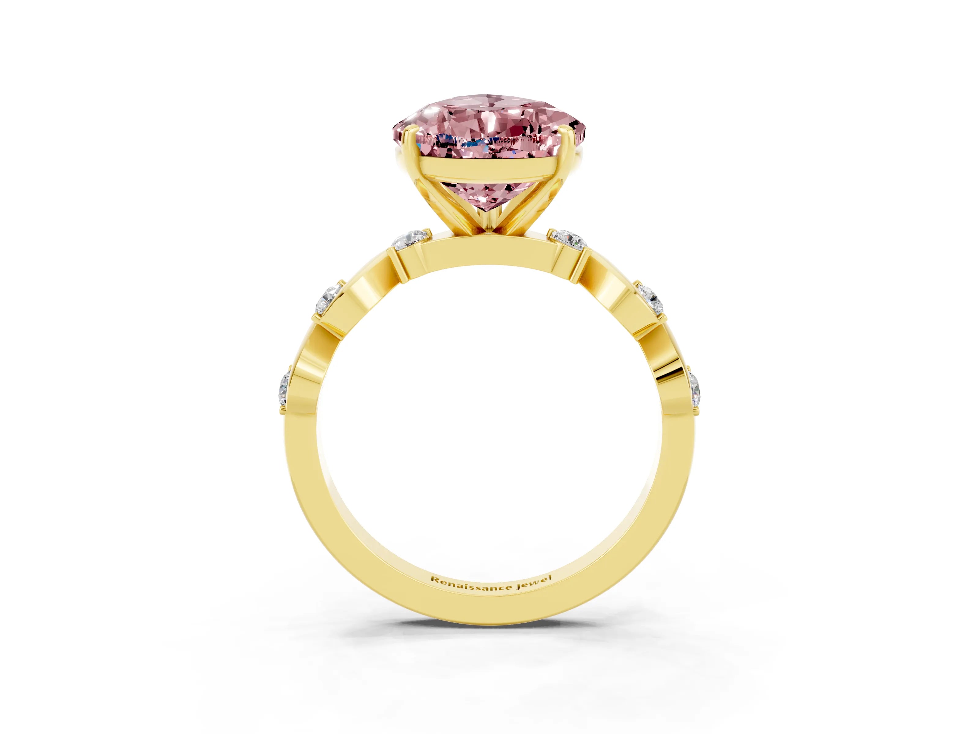 Yellow gold Pear Cut Morganite Solitaire Twisted Band with Round  Accents and Prong Setting_15