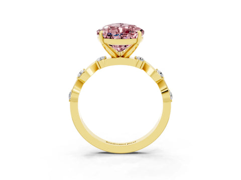 Yellow gold Pear Cut Morganite Solitaire Twisted Band with Round  Accents and Prong Setting_15