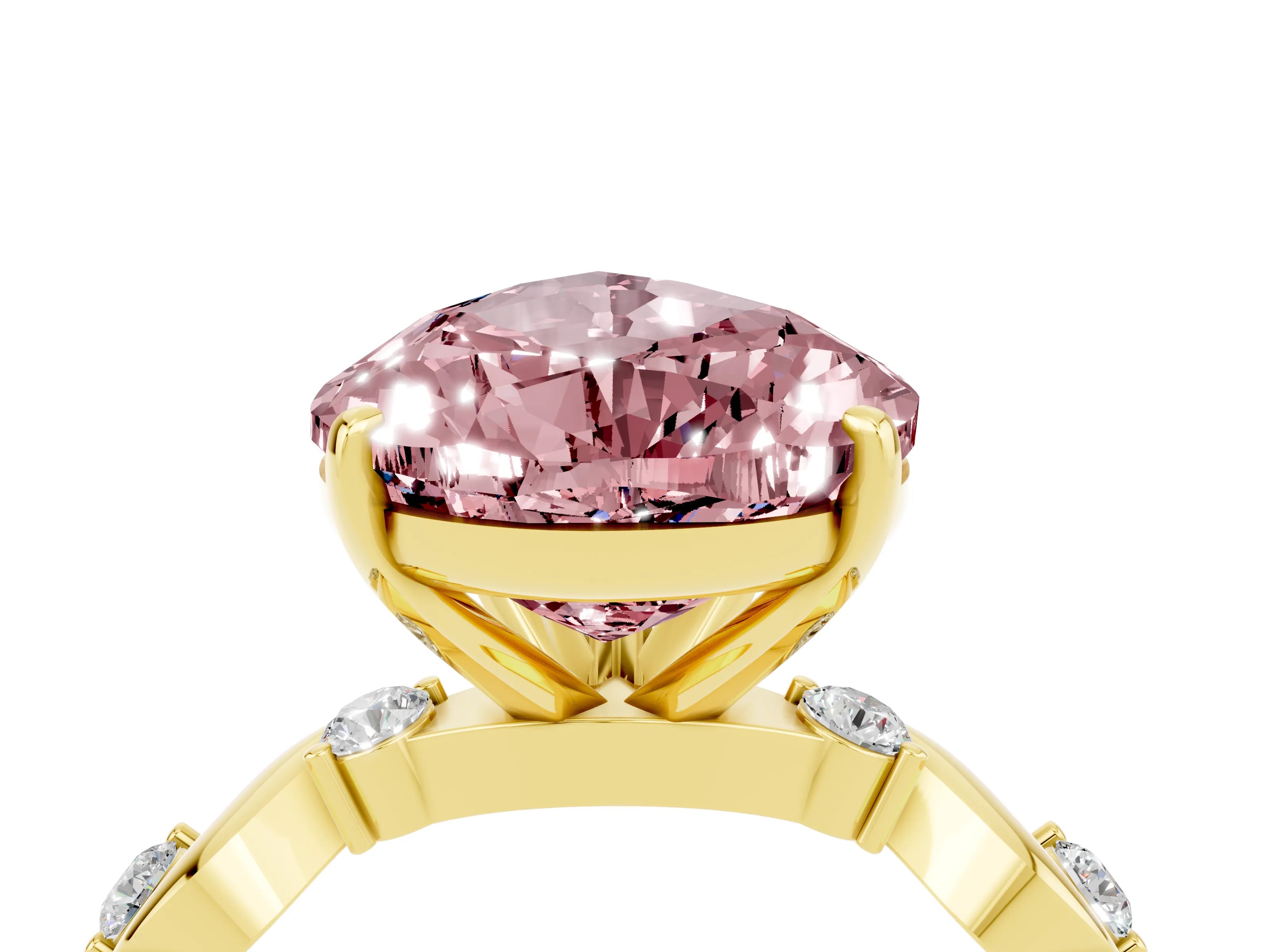 Yellow gold Pear Cut Morganite Solitaire Twisted Band with Round  Accents and Prong Setting_16