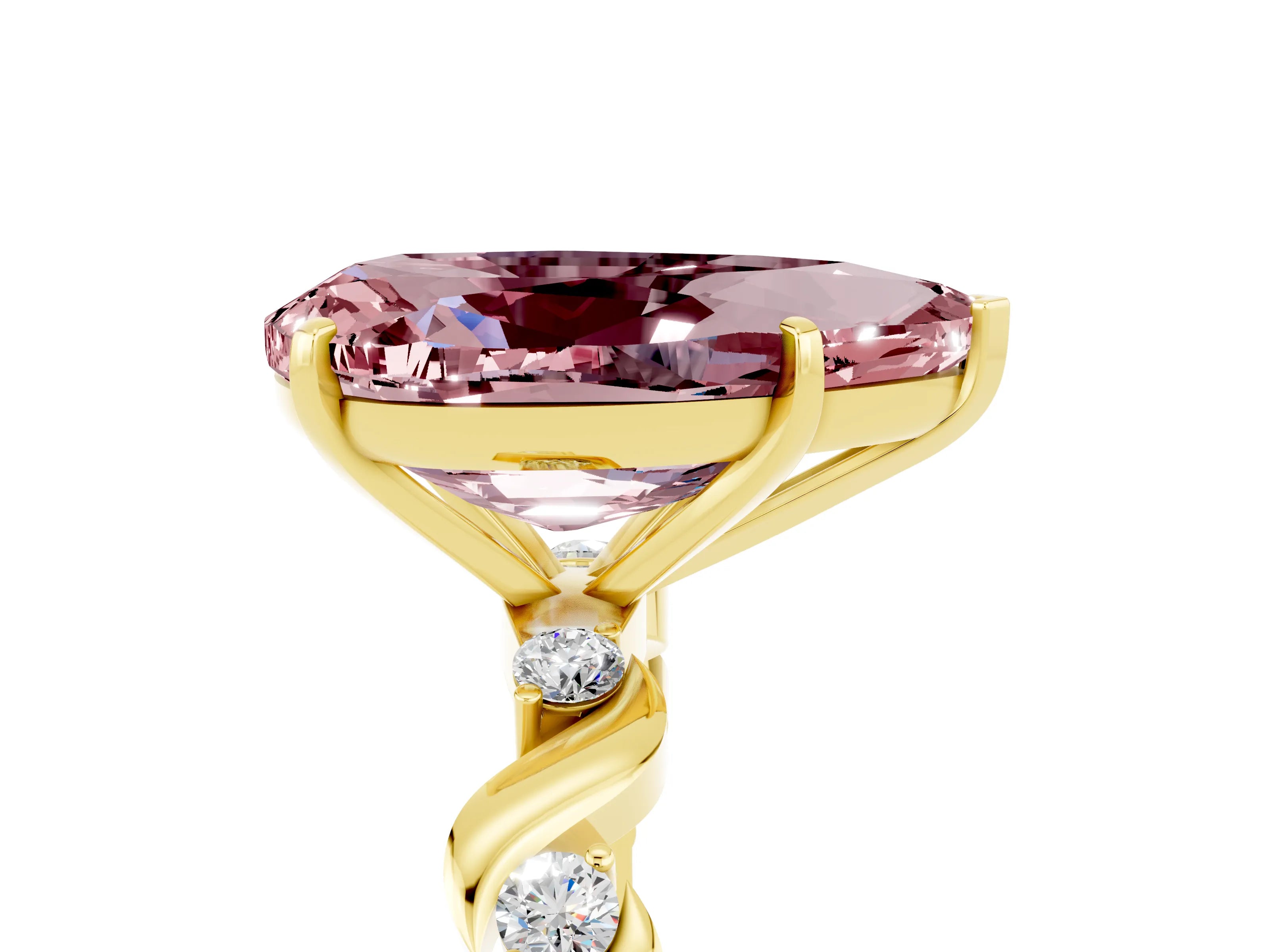 Yellow gold Pear Cut Morganite Solitaire Twisted Band with Round  Accents and Prong Setting_17