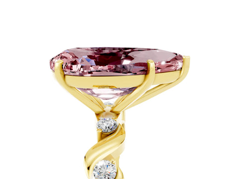 Yellow gold Pear Cut Morganite Solitaire Twisted Band with Round  Accents and Prong Setting_17