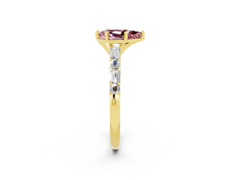 Yellow gold Pear Cut Morganite Solitaire with Side Baguettes and Channel Set Band_2