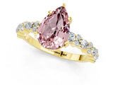 Yellow gold Pear Cut Morganite Solitaire with Side Stones, Pave Band, Four-Prong Setting_25