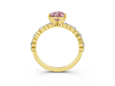 Yellow gold Pear Cut Morganite Solitaire with Side Stones, Pave Band, Four-Prong Setting_27