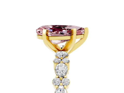 Yellow gold Pear Cut Morganite Solitaire with Side Stones, Pave Band, Four-Prong Setting_29