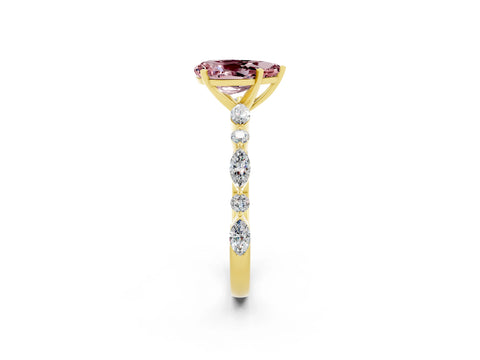 Yellow gold Pear Cut Morganite Solitaire with Side Stones on a Pavé Band and Four-Prong Setting_2
