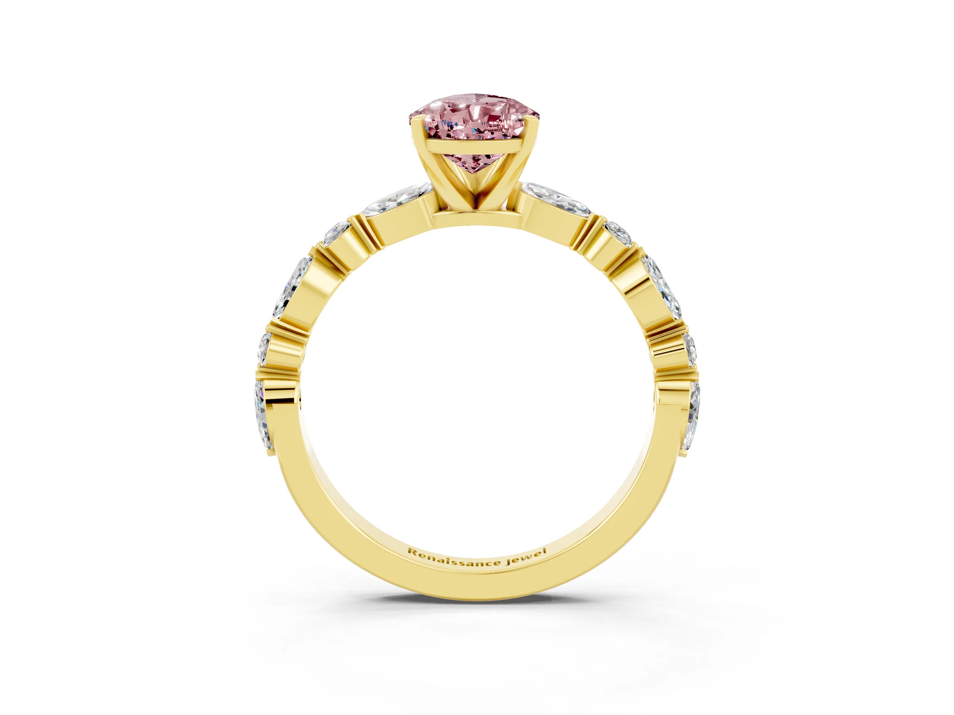 Yellow gold Pear Cut Morganite Solitaire with Side Stones on a Pavé Band and Four-Prong Setting_3