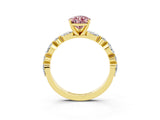 Yellow gold Pear Cut Morganite Solitaire with Side Stones on a Pavé Band and Four-Prong Setting_3