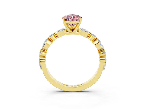 Yellow gold Pear Cut Morganite Solitaire with Side Stones on a Pavé Band and Four-Prong Setting_3