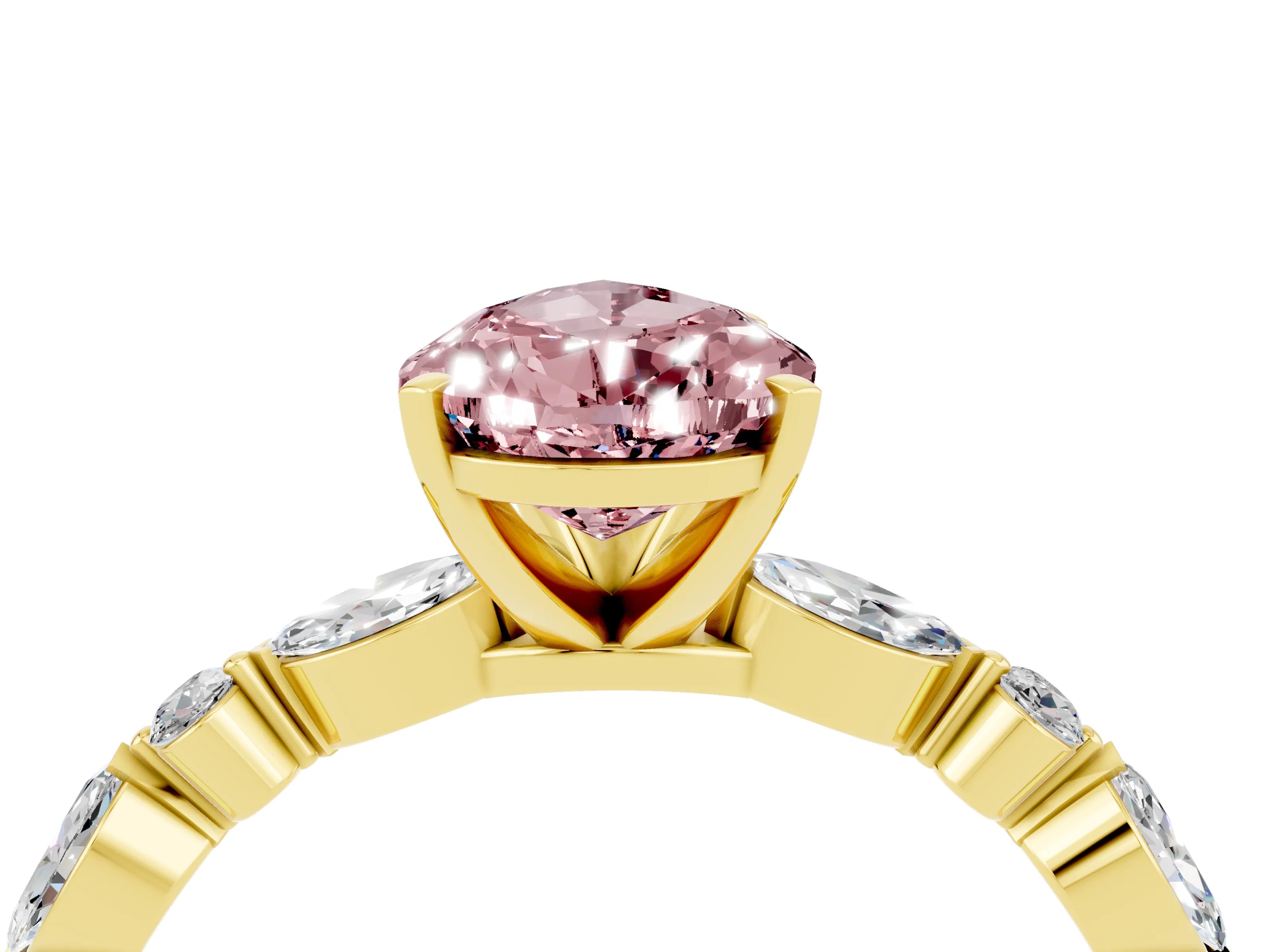 Yellow gold Pear Cut Morganite Solitaire with Side Stones on a Pavé Band and Four-Prong Setting_4