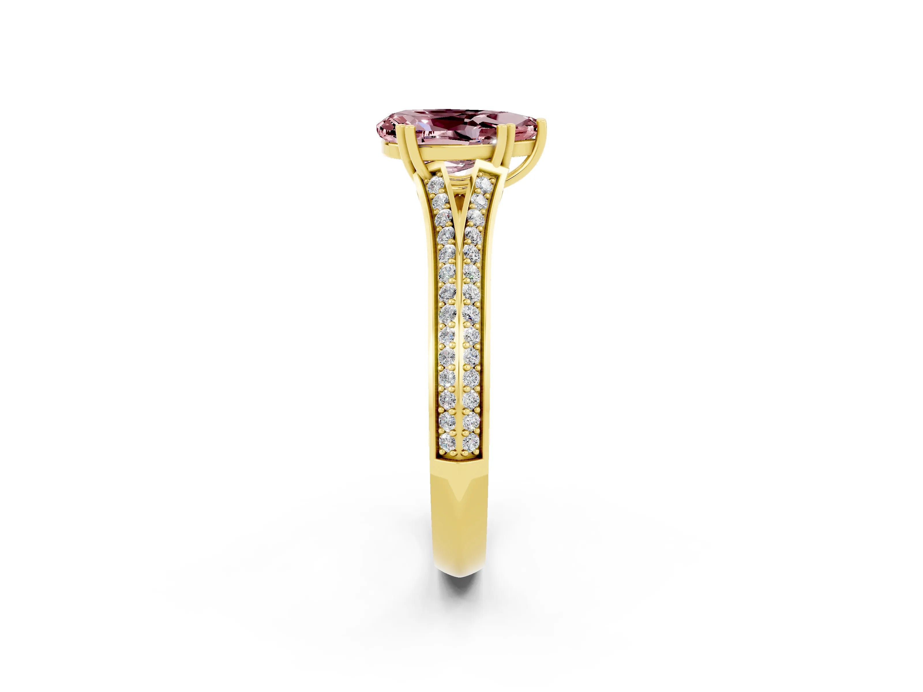 Yellow gold Pear Cut Morganite Split Shank Engagement Ring with Pavé Band_2
