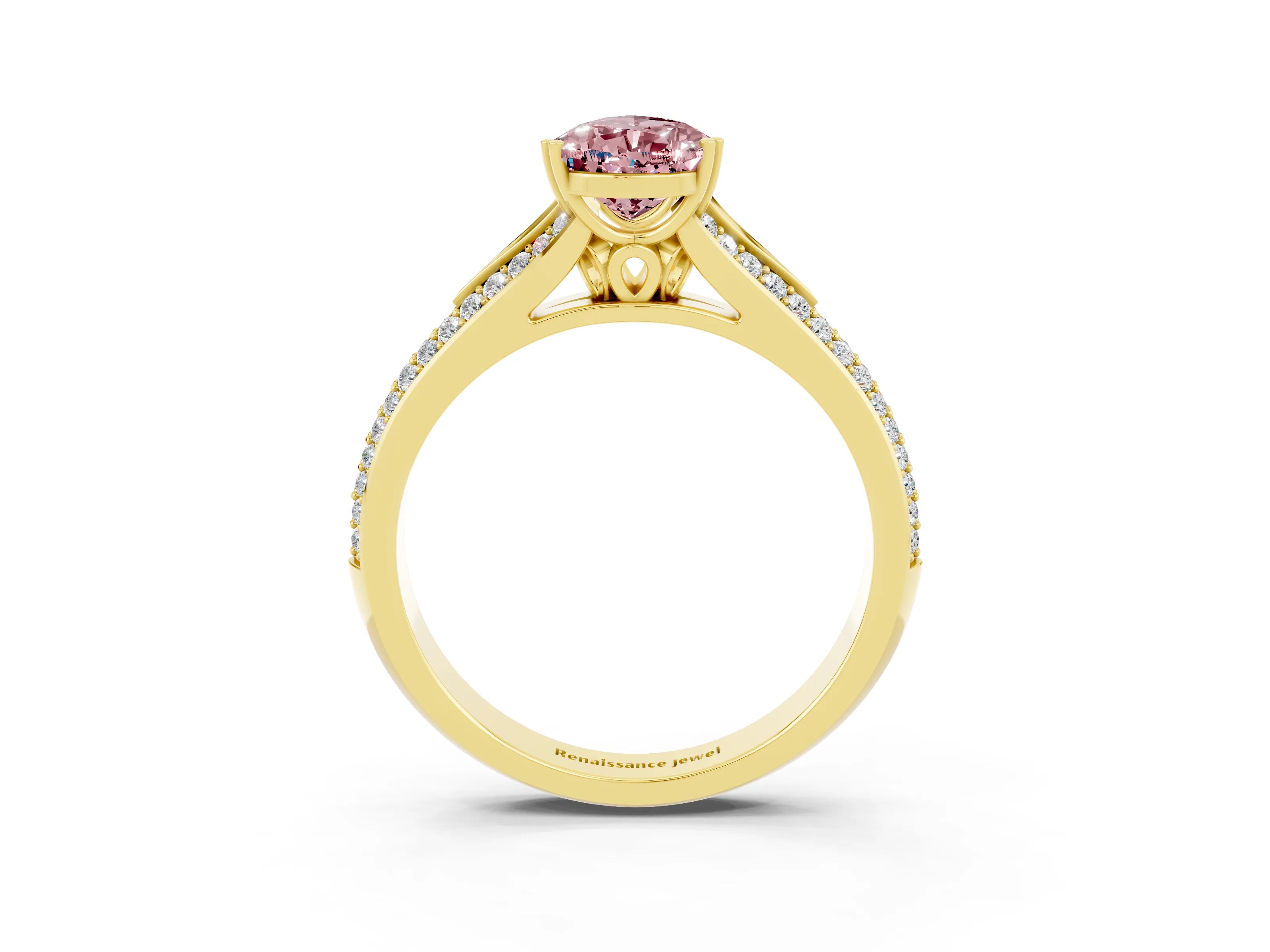 Yellow gold Pear Cut Morganite Split Shank Engagement Ring with Pavé Band_3