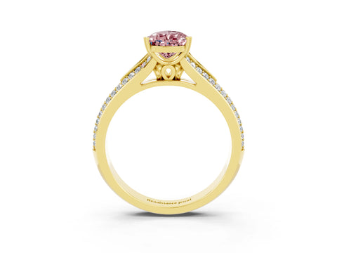 Yellow gold Pear Cut Morganite Split Shank Engagement Ring with Pavé Band_3