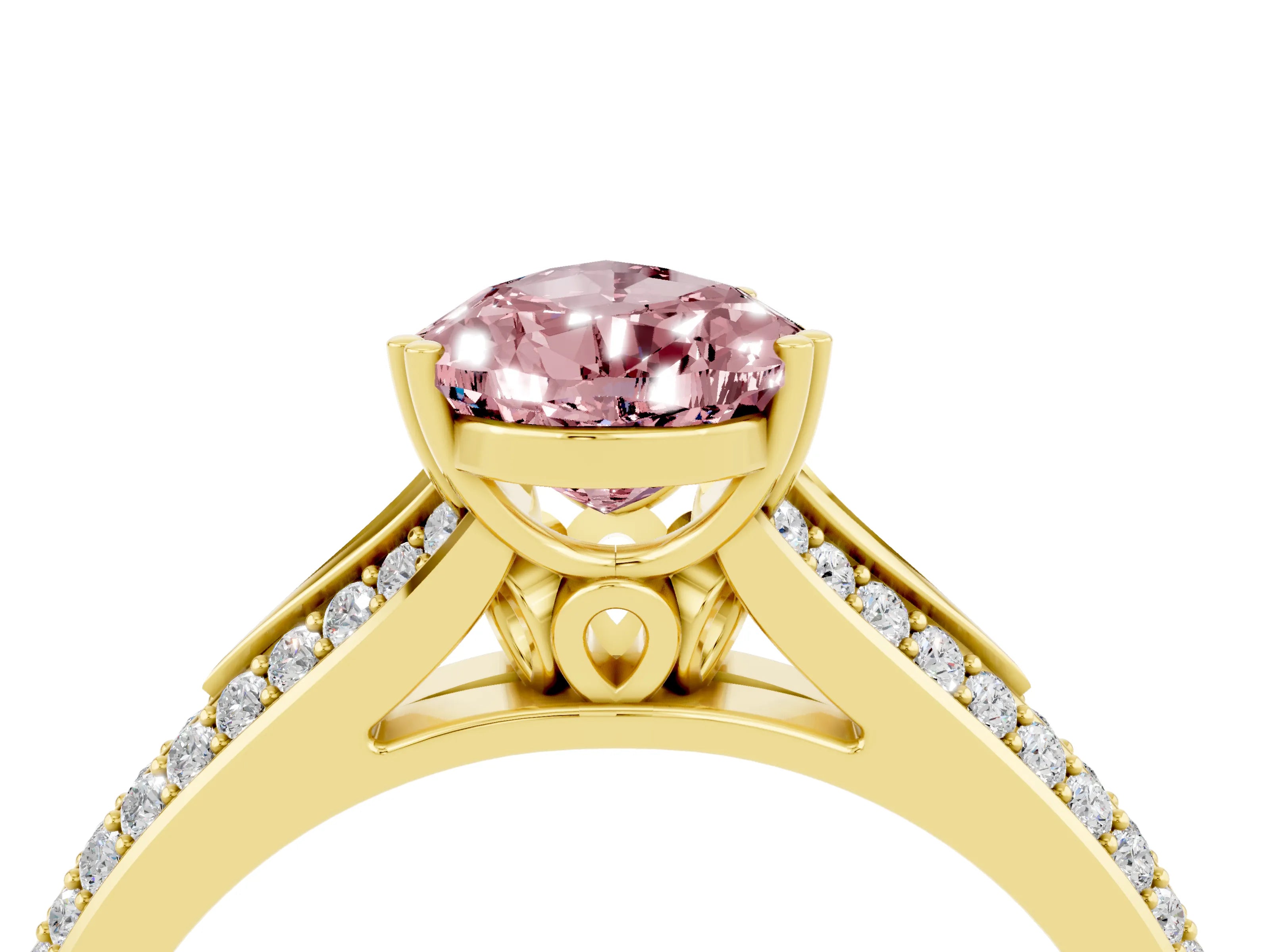 Yellow gold Pear Cut Morganite Split Shank Engagement Ring with Pavé Band_4