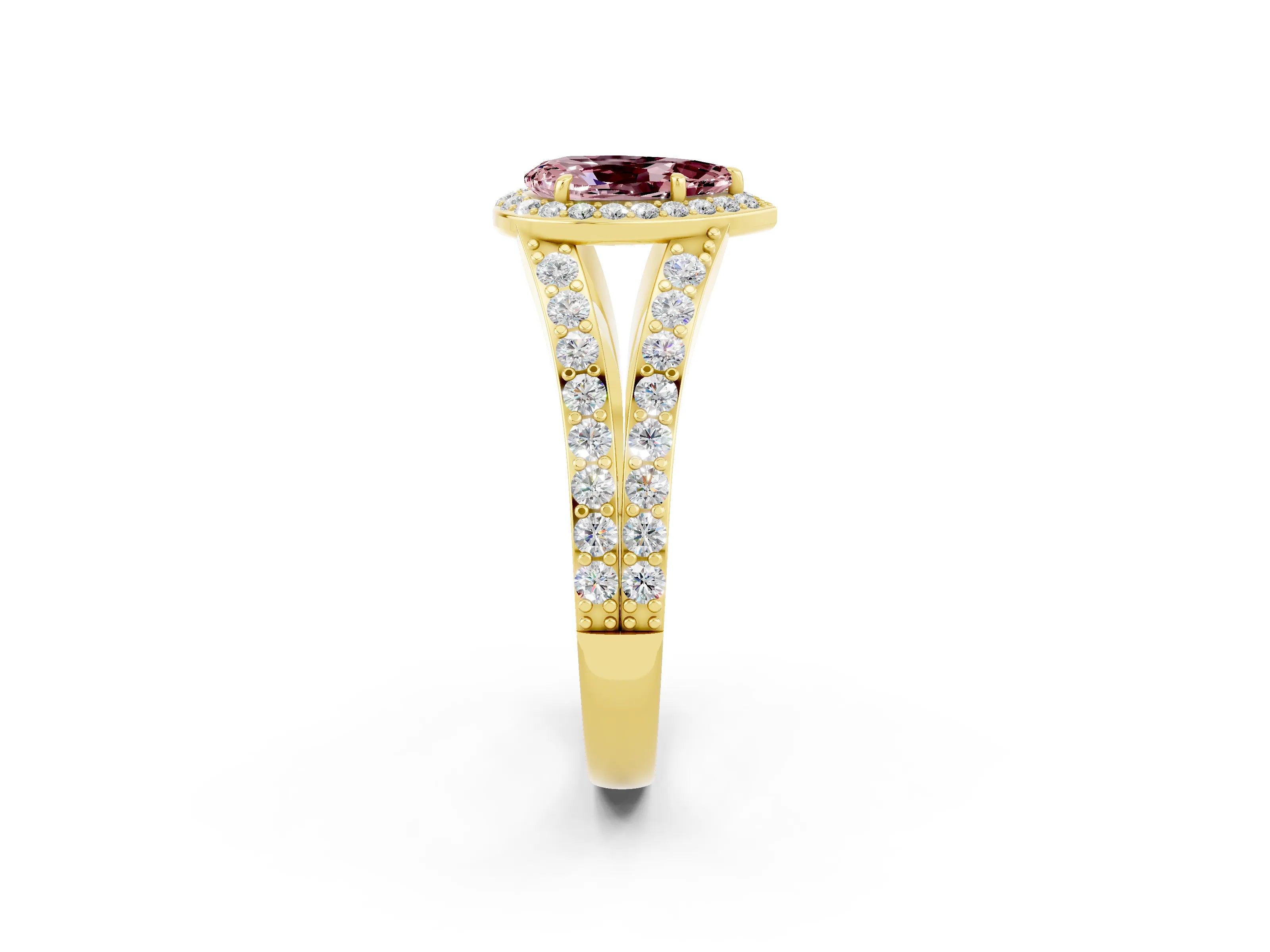 Yellow gold Pear Cut Morganite Split Shank Halo Ring with Four-Prong Setting_14