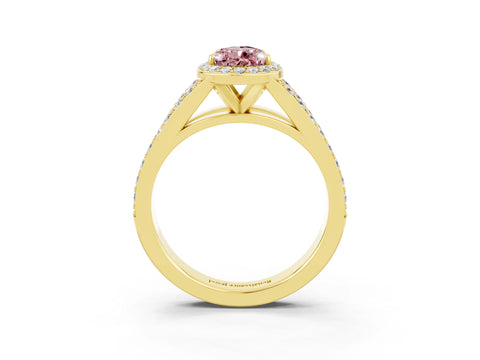 Yellow gold Pear Cut Morganite Split Shank Halo Ring with Four-Prong Setting_15