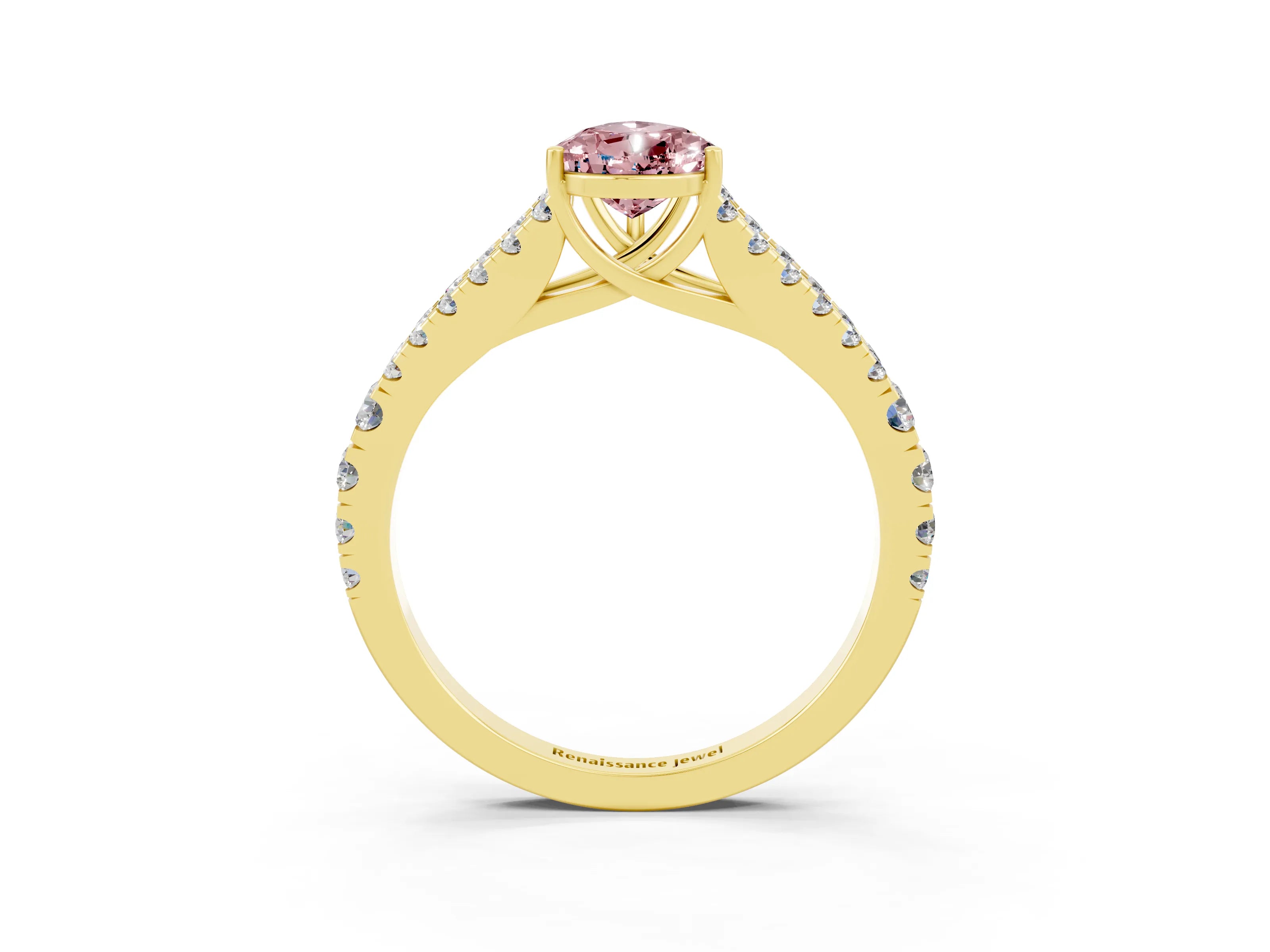 Yellow gold Pear Cut Morganite Split Shank Pavé Engagement Ring with Four-Prong Setting_15