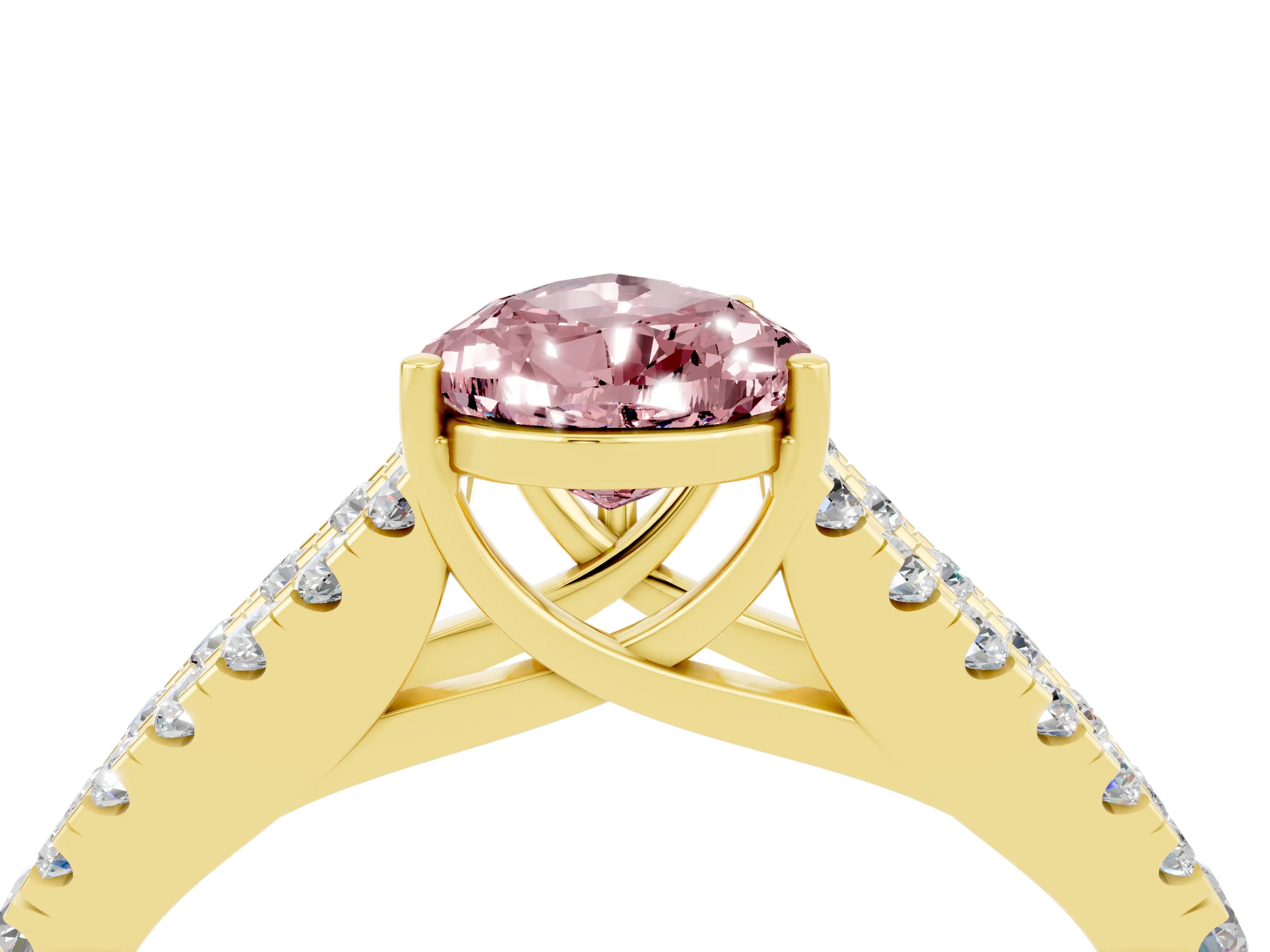 Yellow gold Pear Cut Morganite Split Shank Pavé Engagement Ring with Four-Prong Setting_16