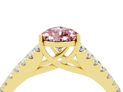 Yellow gold Pear Cut Morganite Split Shank Pavé Engagement Ring with Four-Prong Setting_16