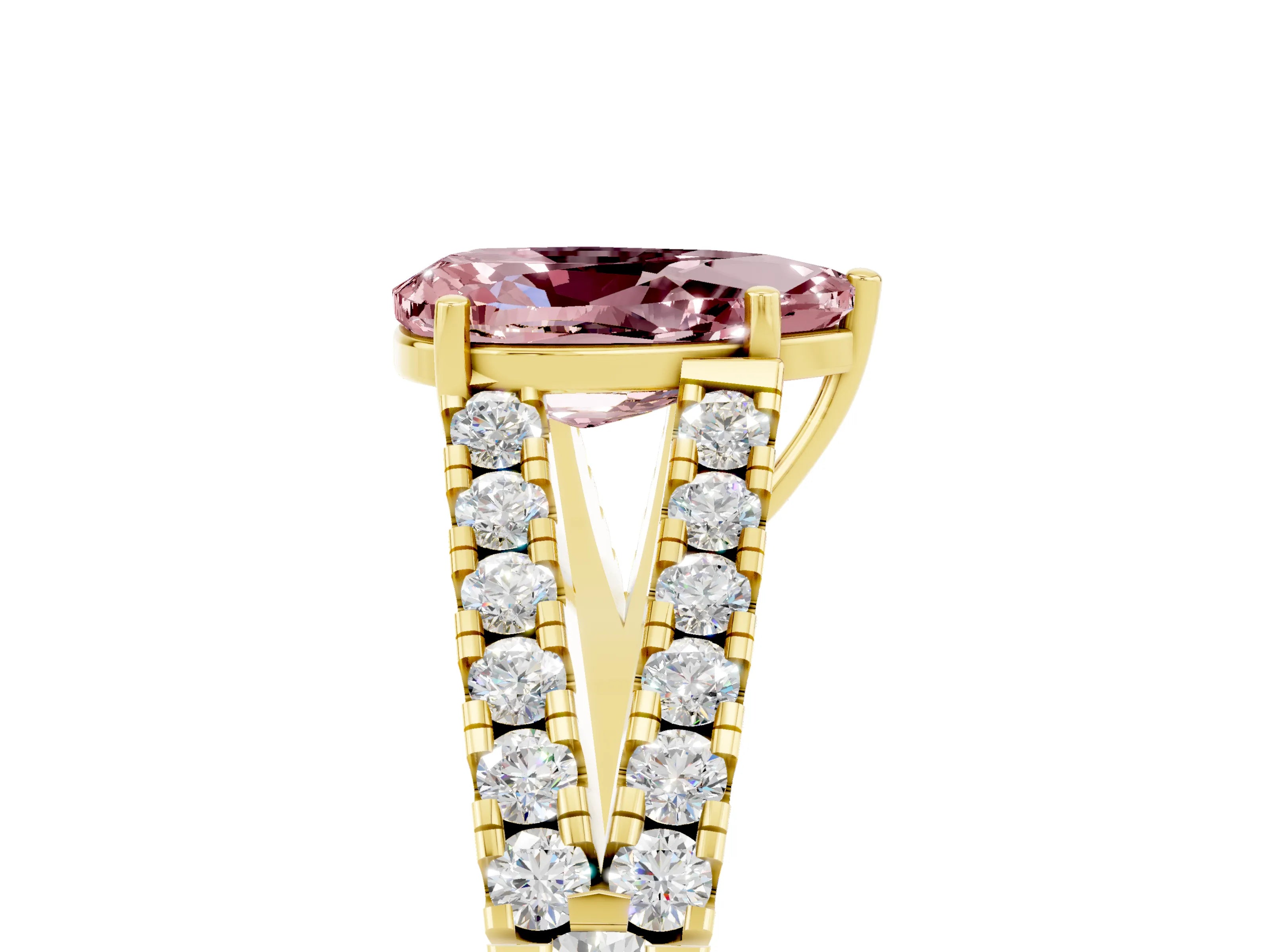 Yellow gold Pear Cut Morganite Split Shank Pavé Engagement Ring with Four-Prong Setting_17