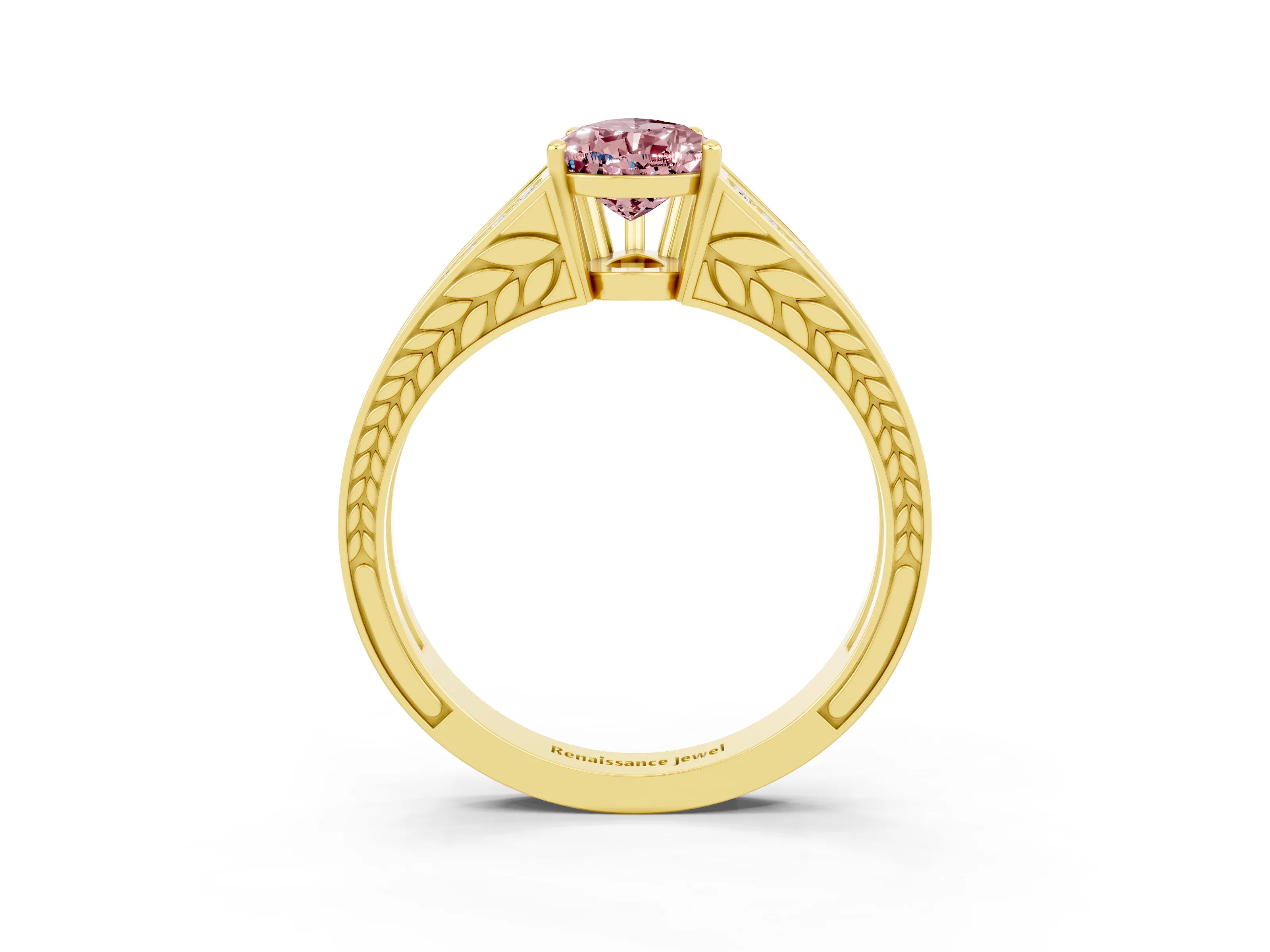 Yellow gold Pear Cut Morganite Split Shank Ring with Pavé Band and Four-Prong Setting_3