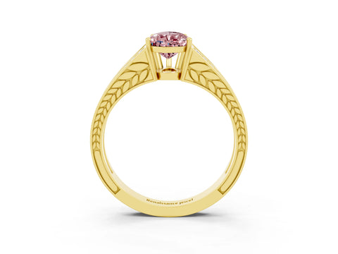 Yellow gold Pear Cut Morganite Split Shank Ring with Pavé Band and Four-Prong Setting_3