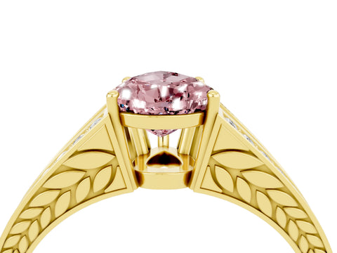 Yellow gold Pear Cut Morganite Split Shank Ring with Pavé Band and Four-Prong Setting_4
