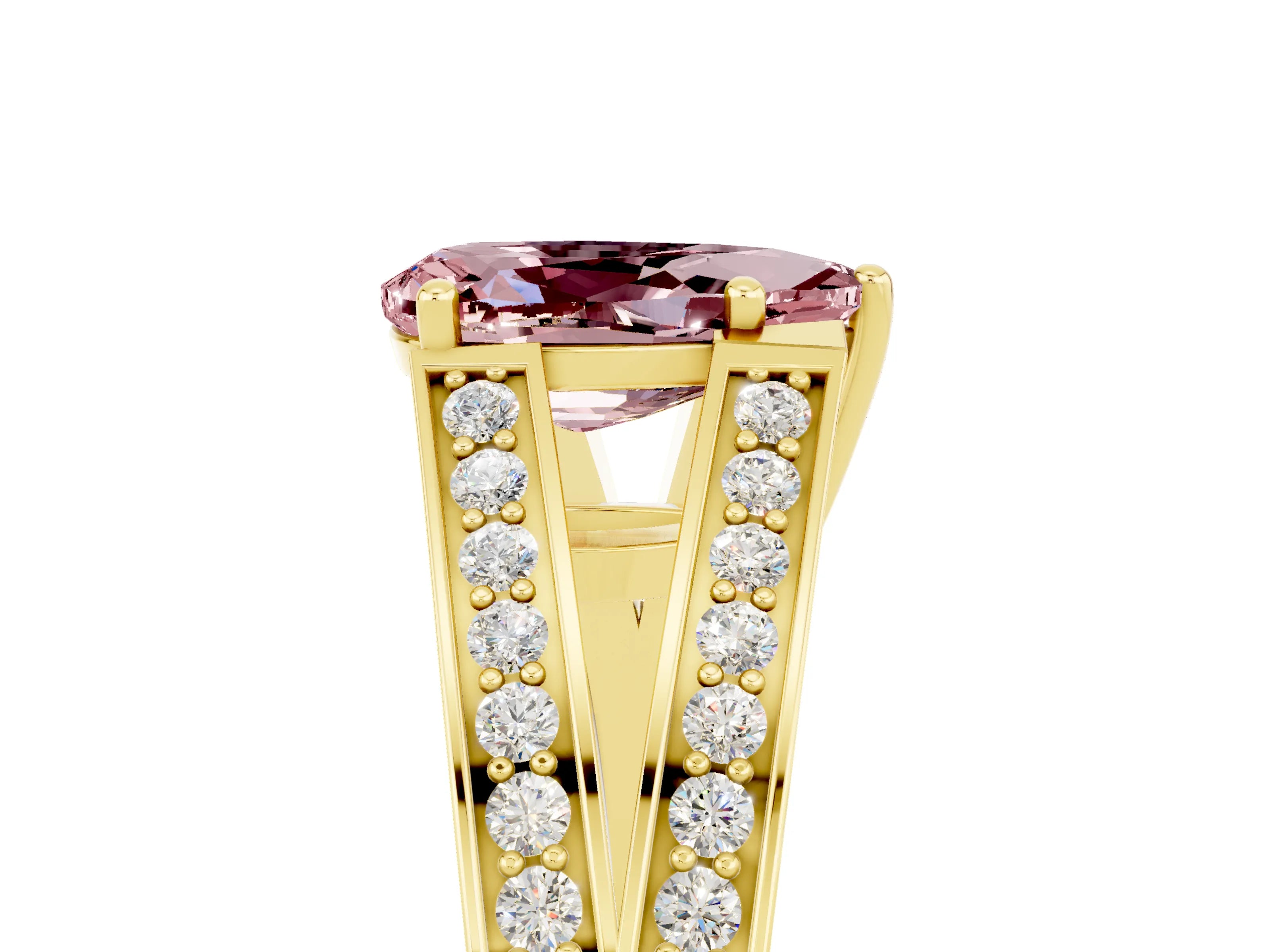 Yellow gold Pear Cut Morganite Split Shank Ring with Pavé Band and Four-Prong Setting_5