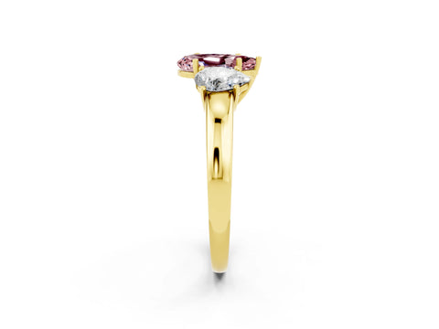 Yellow gold Pear Cut Morganite Three-Stone Ring with Four-Prong Setting and Classic Band_2
