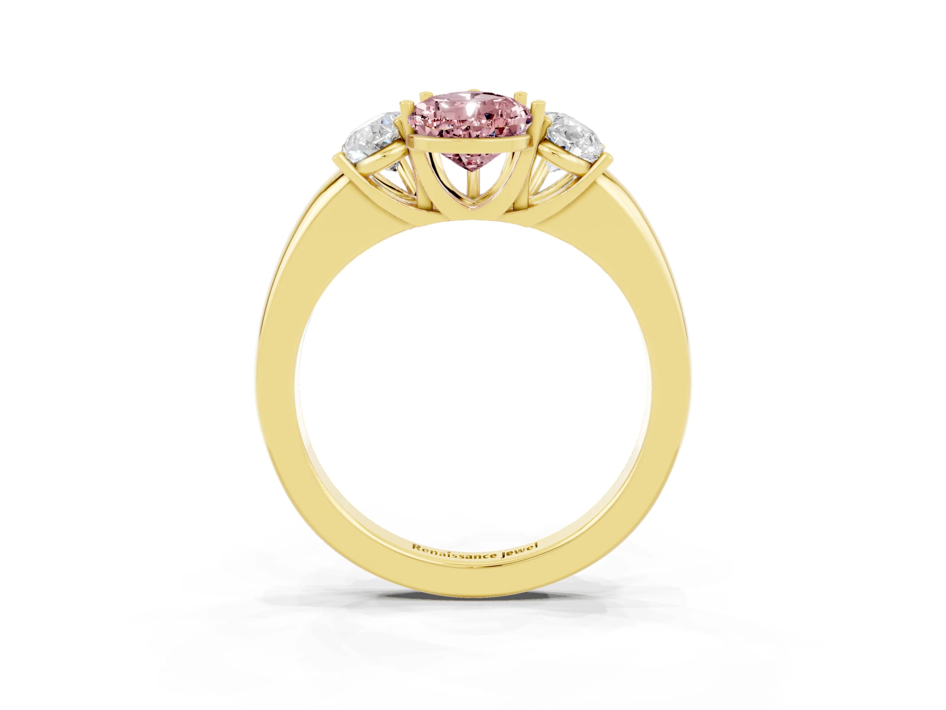 Yellow gold Pear Cut Morganite Three-Stone Ring with Four-Prong Setting and Classic Band_3